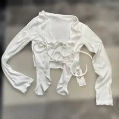 Dazy ホワイトリブ編みクロップドカーディガン ボレロ　トップス　白　新品