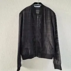 ZARA チェック柄 シースルー ブルゾン 黒 M 透け感 ジップアップ