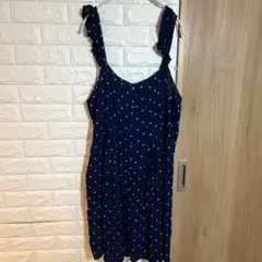 Madewell メイドウェル ドット柄 フリルストラップ ワンピース 紺 12のサムネイル
