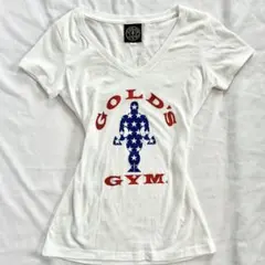 ゴールドジム ロゴT Vネック ホワイト XS Y2K ピチT レトロ USA
