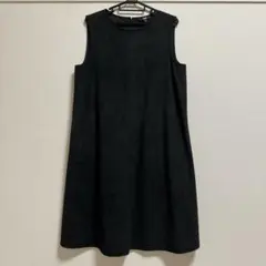 ユニクロ UNIQLO ノースリーブワンピース フレア ベロア風 L ブラック