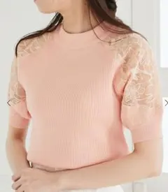 マジェスティックレゴン　ピンク　ニット　半袖　花柄　レース　セーター