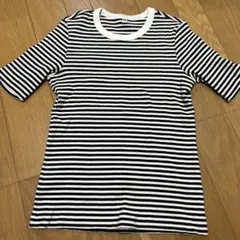 GU 半袖ストライプリブTシャツ　L