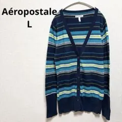 【Aéropostale】 ボーダー柄 カーディガン Vネック コットン混　Lのサムネイル