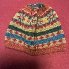 多色編み込みビーニー帽子