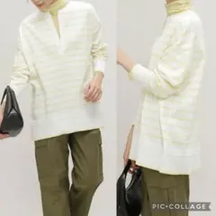 ナノユニバース ゆったり思いきり洗えるニット スキッパーボーダープルオーバー美品