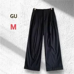 ジーユー GU タックパンツ スラックス M ネイビー ストライプ オフィス