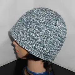 ℳ・グレー系／緑・クロシェ・クラッシャーハット・男女兼用・ハンドメイド手編み