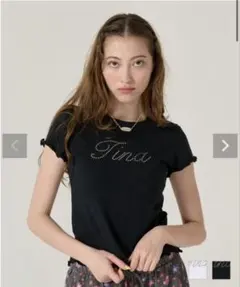 tina:jojun ラインストーンコンパクトTシャツ ブラック