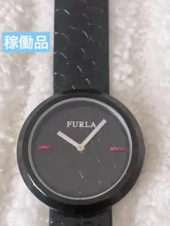 稼働品　FURLA ブラックレザー クォーツ腕時計
