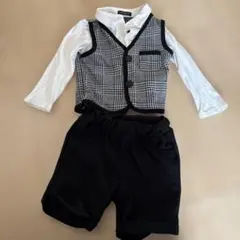 セレモニースーツ 白黒チェック 90cm フォーマ2点セット