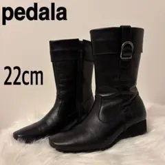 美品★アシックス ペダラ ショート ブーツ サイドジップ レザー 黒 22EEE