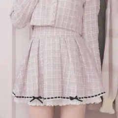 Pium コットンフリルタックフレアツイードスカート