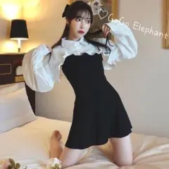 韓国デザイン♡胸元チラリ♪  セクシー　胸空きショート丈ブラウス ミニワンピース