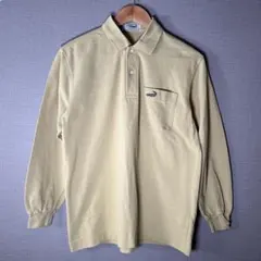 訳あり特価【Crocodile】長袖ポロシャツ(M)ベージュ形態安定(シミあり)