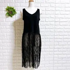 a929 アースミュージックアンドエコロジー美品切替チュニックワンピース F 黒