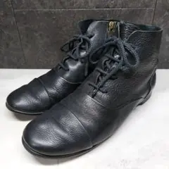 美品 サヤ SAYA サイドジップ ショートブーツ 24.5cm 黒 シボ革
