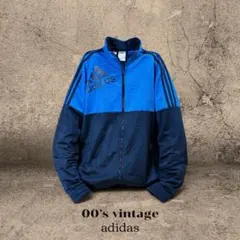 アディダス トラックジャケット バイカラー ブルー ビッグロゴ ジャージ XL