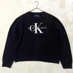 【美品✨】カルバンクラインジーンズ デカロゴ スウェット 丈短 Y2K 黒 L