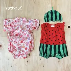 日本製 ベビー甚平 スイカロンパース 70サイズ 2点セット桜柄 お祭り