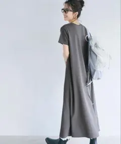 coca エンボスシリーズ 半袖マキシワンピース チャコールグレー　Ｌ