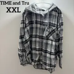TIME and Tru 【XXL】フード付きチェックネルシャツ　カジュアル