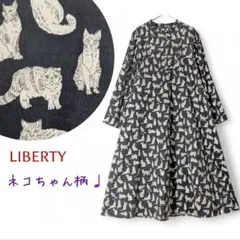 新品 リバティ ネコ柄／j.sloane日本製 コーデュロイワンピース総柄 長袖のサムネイル