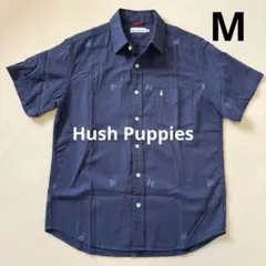 美品♢メンズ半袖シャツ 犬HP柄 Mサイズ インディゴブルー