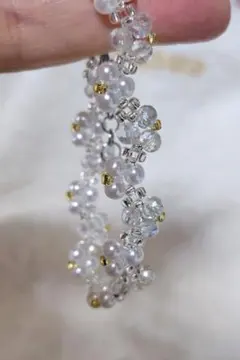 クリアカットビーズとパールビーズのブレスレット（ホワイト）【714】