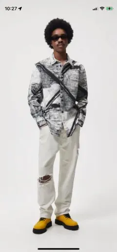 美品　ZARA アブストラクトプリントシャツジャケット　M