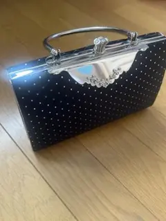 パーティーバッグ　フォーマル　がま口　黒×シルバー　ドット　和装OKチェーン付き