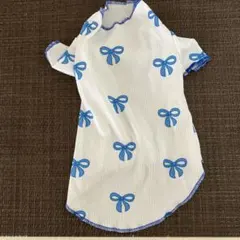 犬用服 リボン柄 ホワイト ブルーのサムネイル