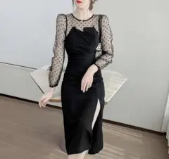 ドットシースルーワンピース　パーティードレス