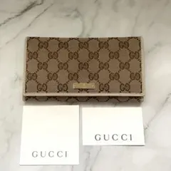 グッチ　GUCCI GGキャンバス　ロゴプレート　長財布　0313-①