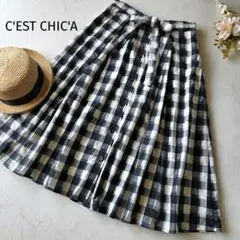 美品✨セシカ C'EST CHIC'A チェック柄 シルク混 スカート XLのサムネイル
