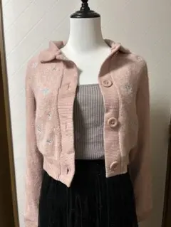 ZARA ピンク 雪の結晶 刺繍 カーディガン