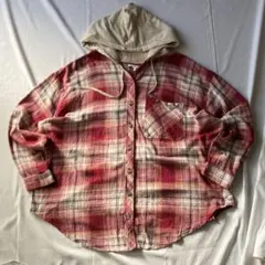 a*m様 大人気 00s オンブレチェック ネルシャツ フーディ グランジ Y2