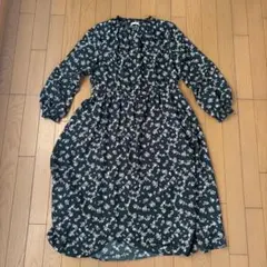 COLZA ダークグリーン花柄 ロングワンピース