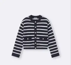 【美品】GU ジーユーツイーディーニットボーダーカーディガン