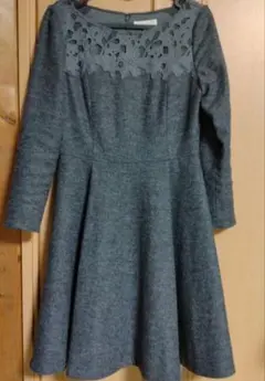 PROPORTION グレー フレアワンピース 花柄刺繍