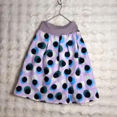 LUCY PEARL パープル 水玉フレアスカート ウエストゴム 裏地あり