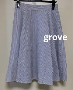 grove 裏地付き ウエストゴム ストライプ フレアスカート グローブ