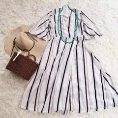 Retro girl ストライプ　カシュクールロングワンピース マキシ丈　羽織