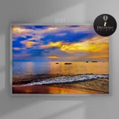 アートポスター 海の絵画D721 夕焼け空と波の風景 幻想的な色彩の装飾