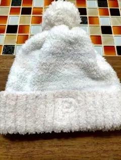 ジェラートピケ pique ポンポン付きホワイトニット帽 F