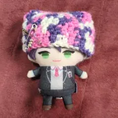 《紫×ピンク》にじぱぺっと ぬい服 10cm 猫耳ニット帽 安全ピン ビーズ