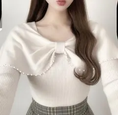 GRL ビッグリボンパールニットトップス[dr672] アイボリー