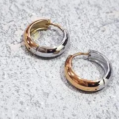 ステンレス フープピアス バイカラー 8mm ワンタッチ シルバー ゴールド