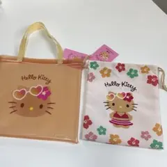 【新品未使用】日焼けキティpvcクリアトートバッグと巾着袋　中に入れてもかわいい