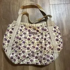 新品未使用　紫のバラ柄 ハンドバッグ　ハンドメイド